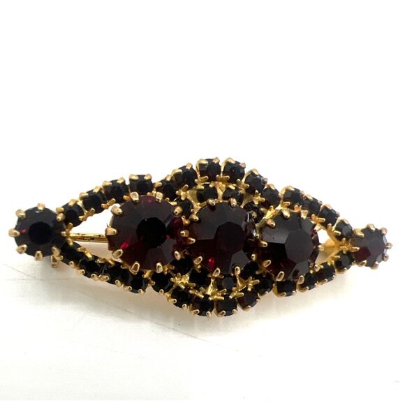 Vtg 10K Gold 6.56g Garnet Glass Brooch '40s Bar Pin Red Rhinestone Unmarked MCM - Picture 9 of 16